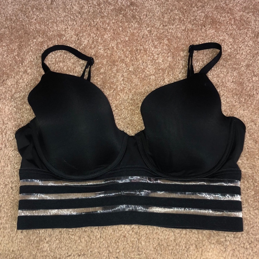 Victoria’s Secret T-shirt Demi Women’s Black Sheer Striped Padded Bra size 32D - Picture 1 of 6